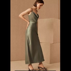 BHLDN Cali Satin Charmeuse Midi Dress - Moss